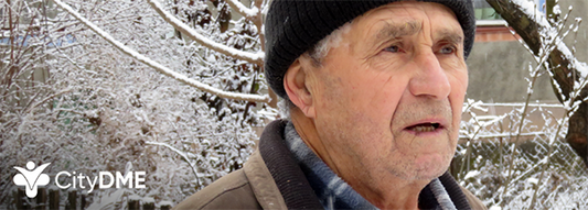 Older man outside in winter weather