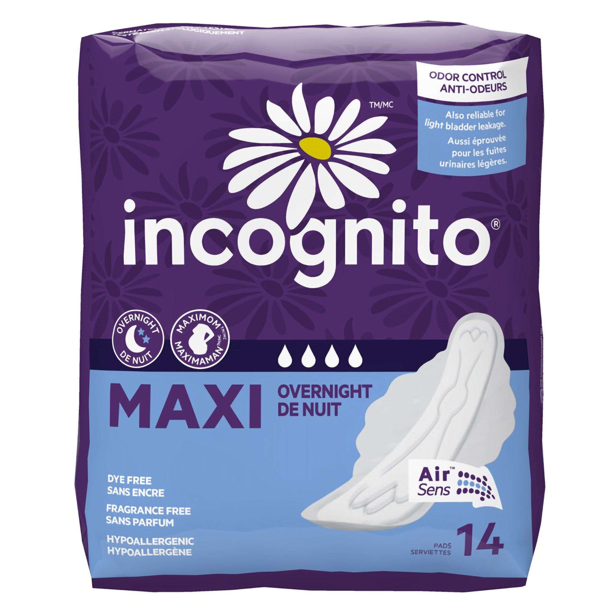 Incognito Maxi Flexi-Wings Overnight Pads with Leak Protection and Secure Fit