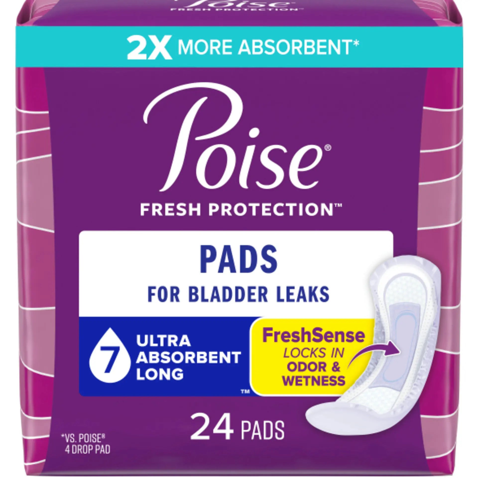 Poise Extra Coverage Pads, Fresh Protection, Long